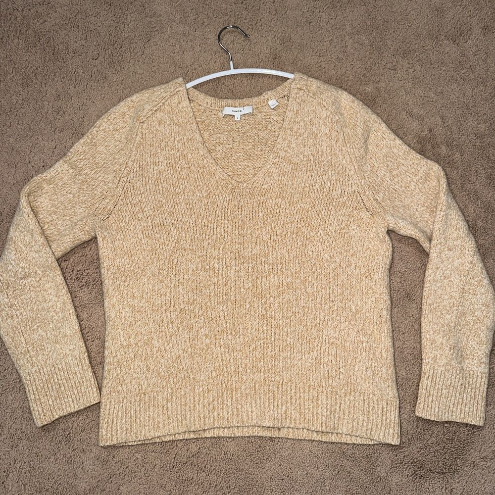 Vince Tan V-Neck Sweater Silk/Wool Blend - Picture 1 of 4